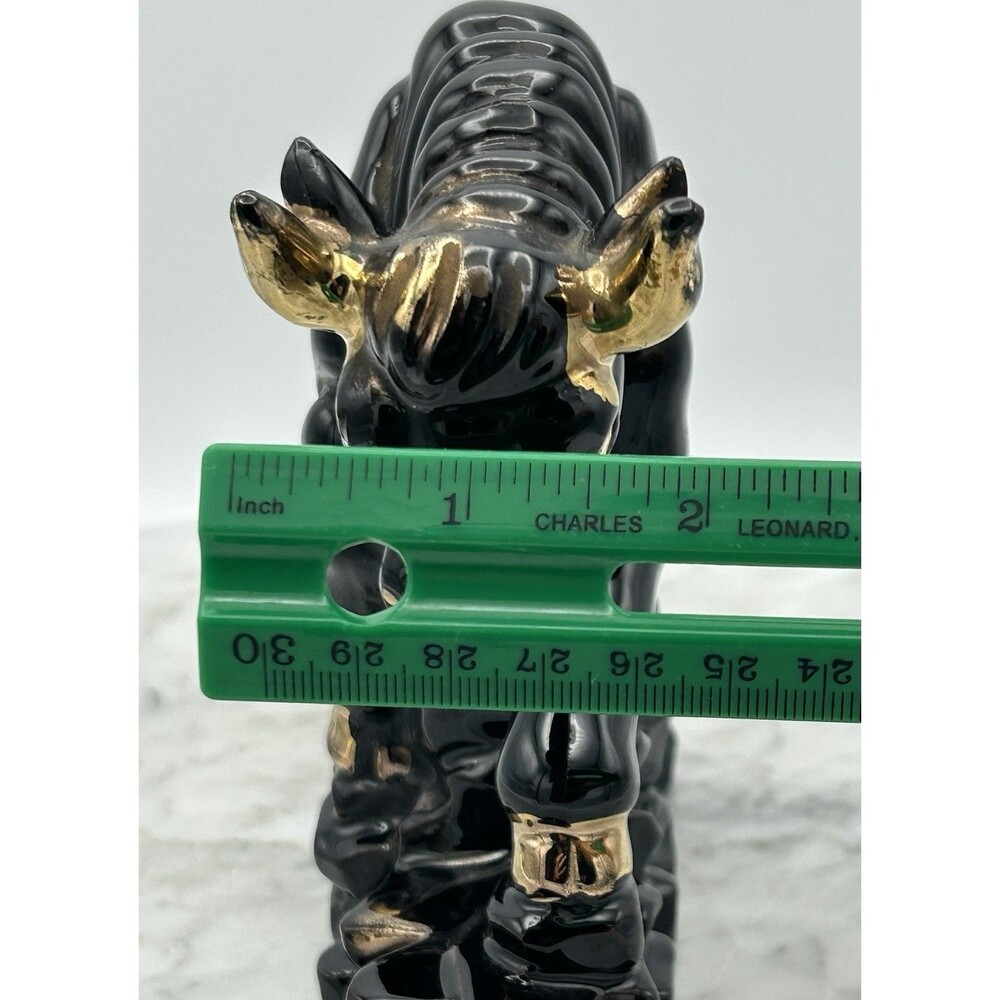 Vtg MCM Japanese Bull Pottery Black & Gold Hand Painted Accents Red Clay - Picture 7 of 8